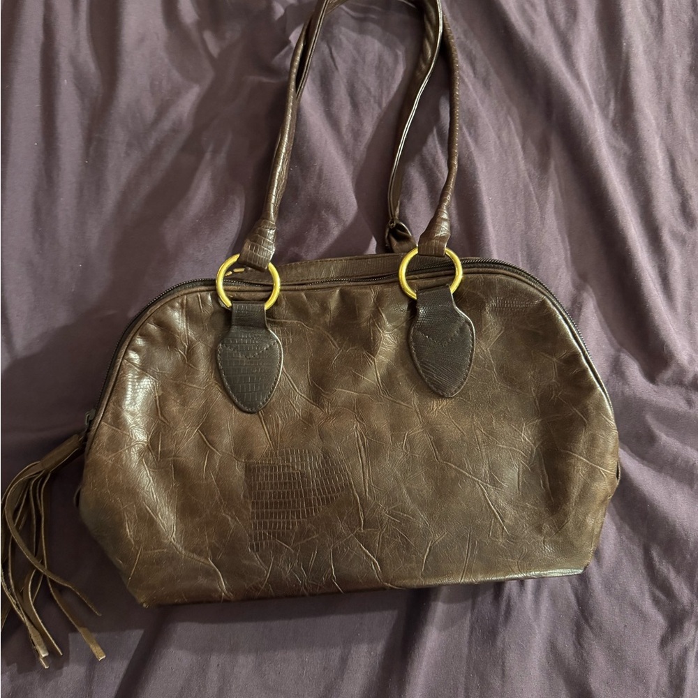 Marco avane Chic Brown Leather Shoulder Bag with Tassels